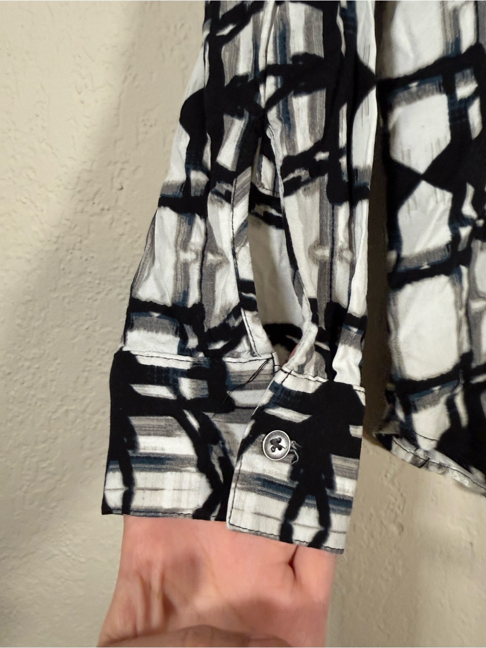 Rock & Republic Women Black White Geometric Patterned Button Front Blouse Medium - Picture 5 of 9